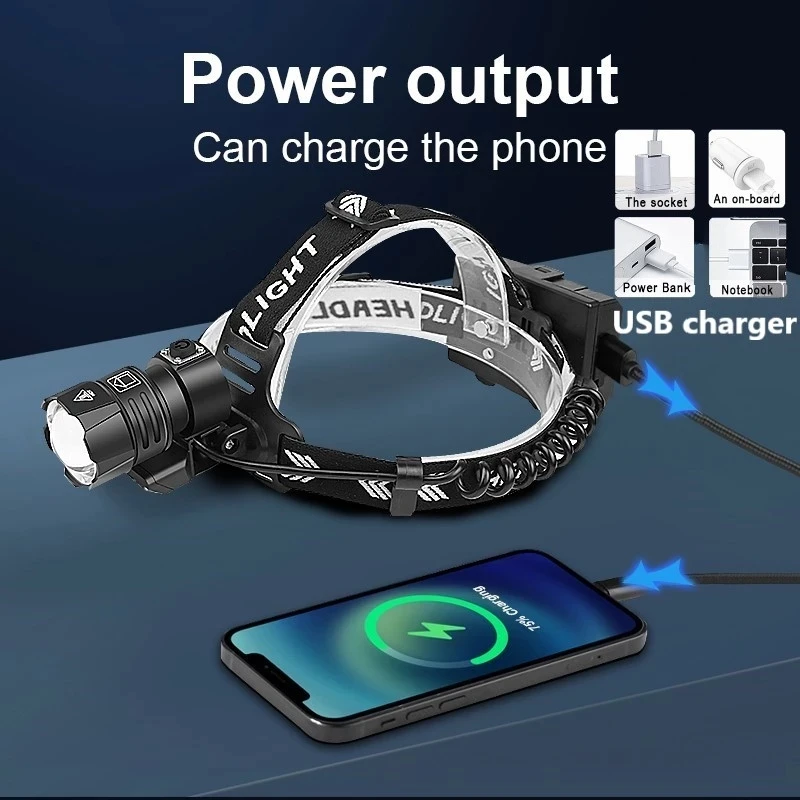 Супер мощный светодиодный налобный фонарь XHP199 с USB-зарядкой XHP160 высокой мощности 18650 рыболовный