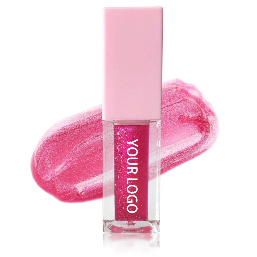 Wholesale cosmetics private label vegan lip treatment oil pink square tube shimmer lip oil