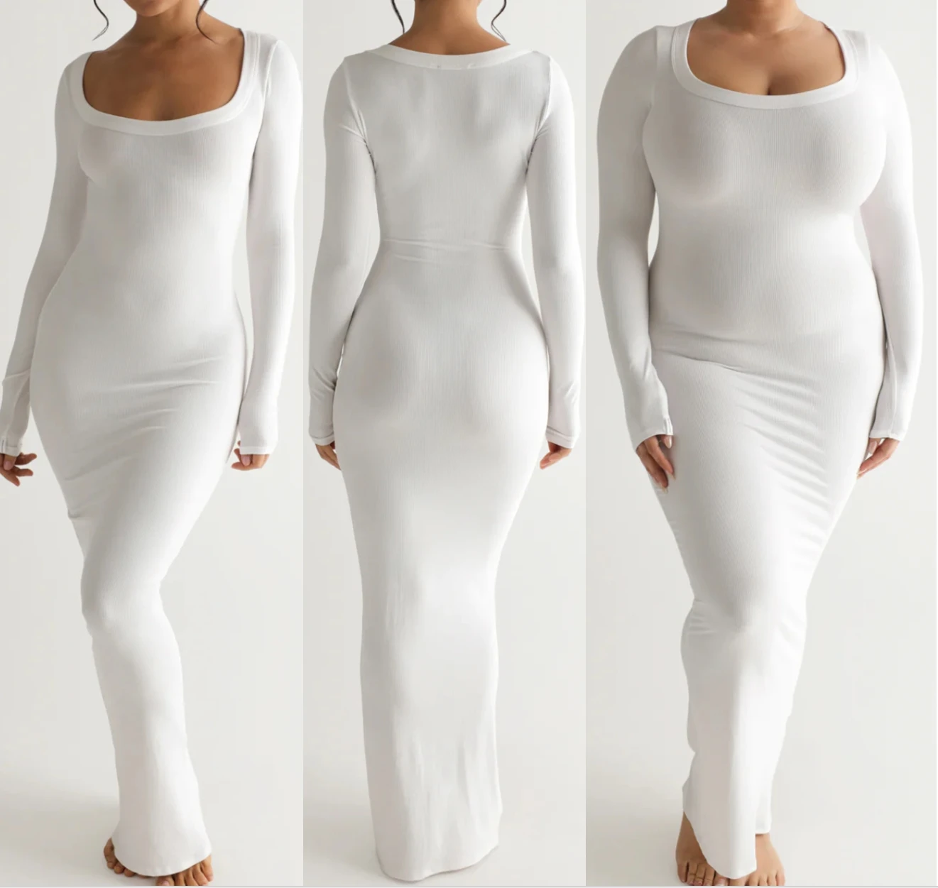 faldas para ropa de mujer poly spandex ribbed long sleeves scoop neck long maxi dressed prom evening night dresses for woman