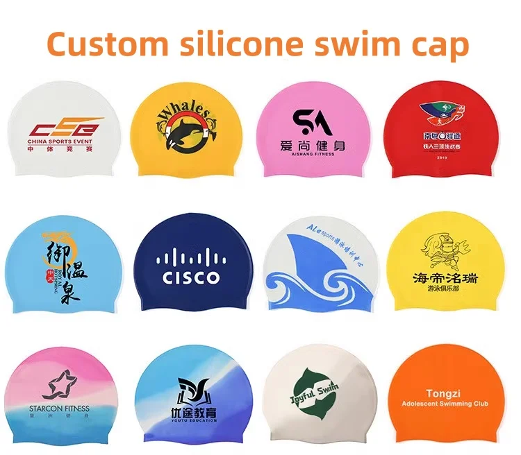 Unisex 55g Swim Caps For Kids and Adults Flat 100%Silicone Waterproof Swimming Hat Cap Logo