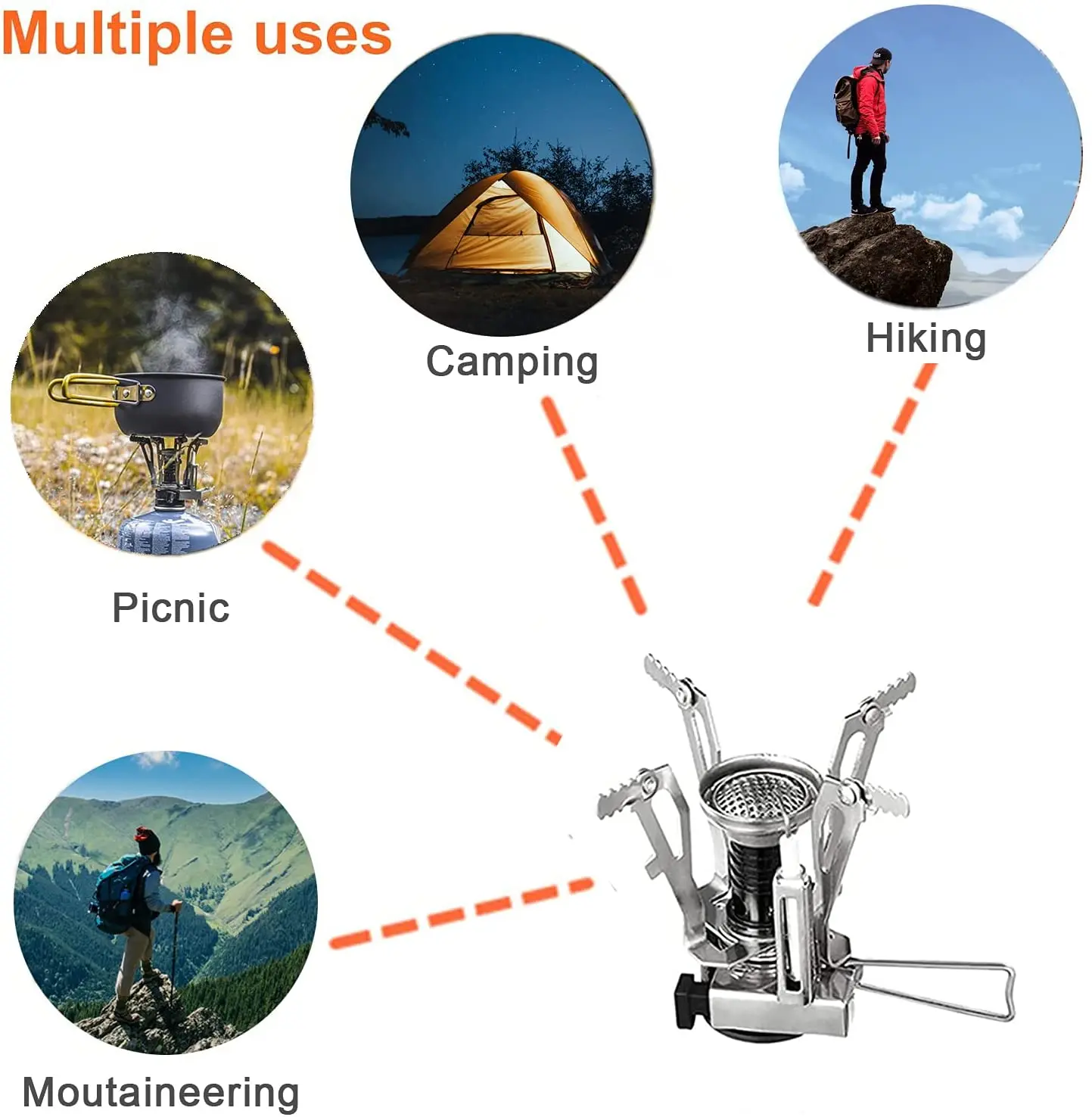 Ultralight Backpacking Stove with Piezo Ignition Portable Mini Stove for Outdoor Camping Hiking Cooking Hunting Fishing