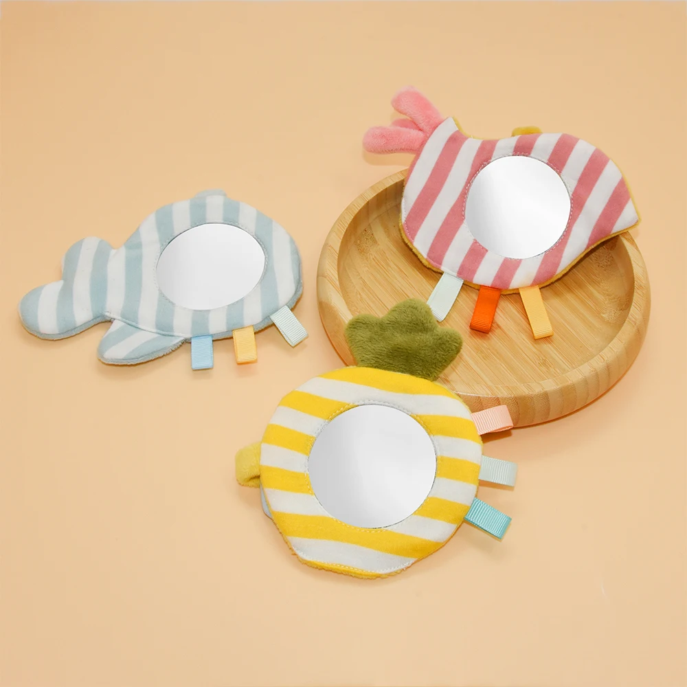 Hot Selling Newborn Animal tummy time mirror Traveling Baby Car seat baby mirror toy whit silicone teether
