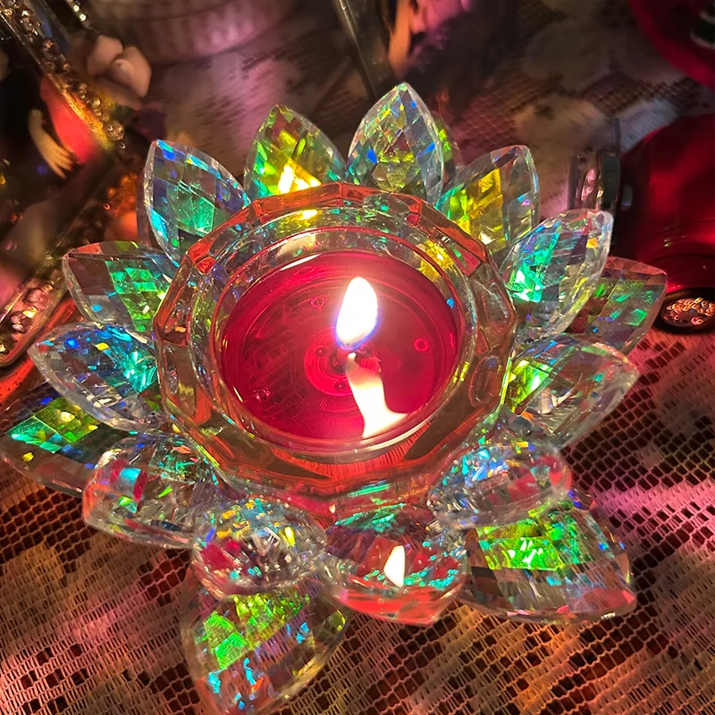 Glass Candle Holder Lotus Flower Lamp Container Crystal Tealight Tea Light Candlestick Jars Wedding Candelabra Nail Liquid Tools