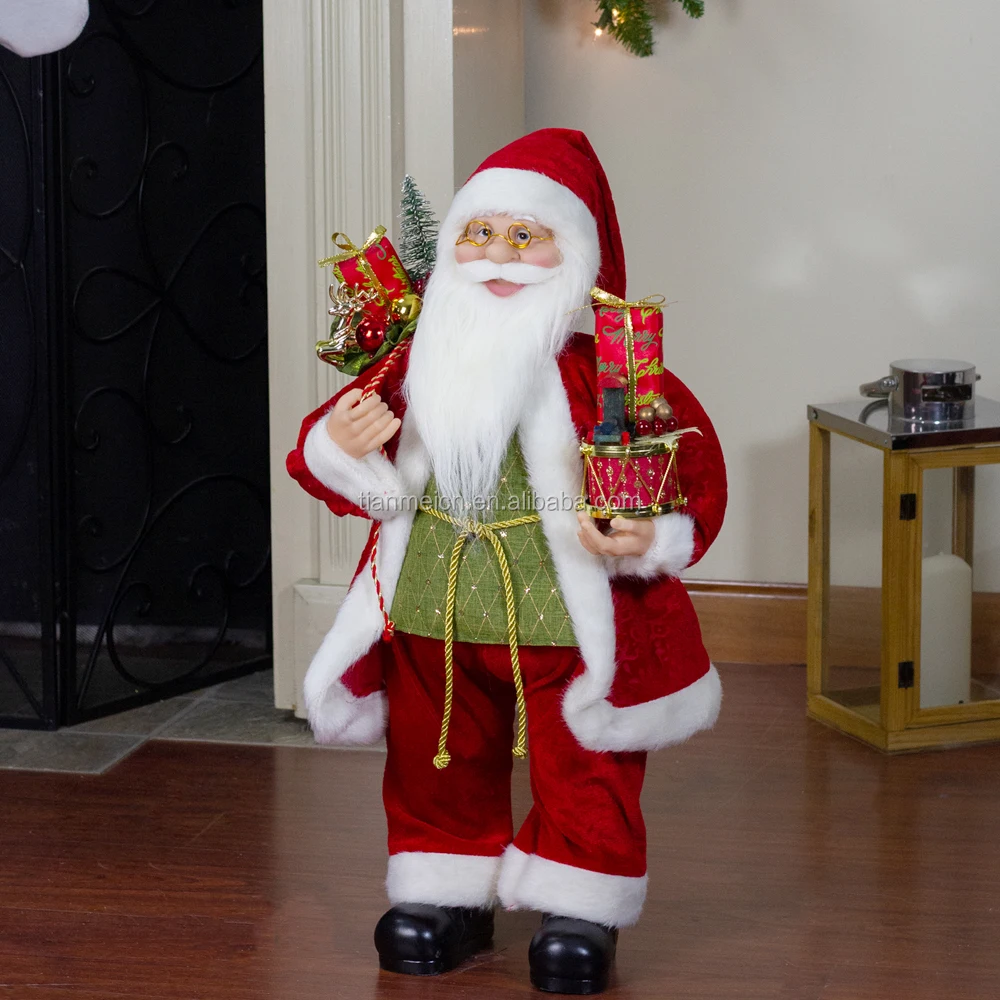 
60cm Christmas Standing Santa Claus Ornament Decoration Figurine Collection Fabric Custom Items Holiday Festival Xmas Plush 