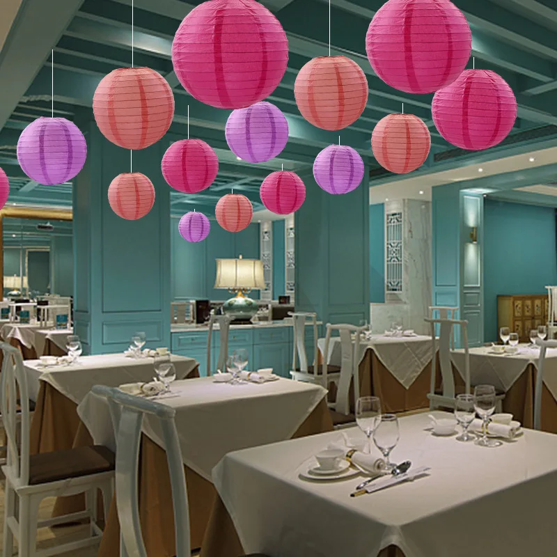 
8inches 20CM Custom Size Colorful Party Festival Home Decoration Silver Pink Color Round Chinese Hanging Paper Lantern 