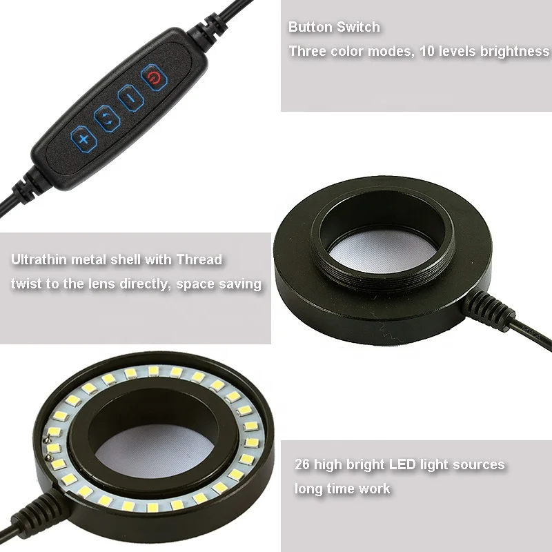 LED Adjustable Ring Light for STEREO ZOOM Microscope Shadowless Lamp USB Plug