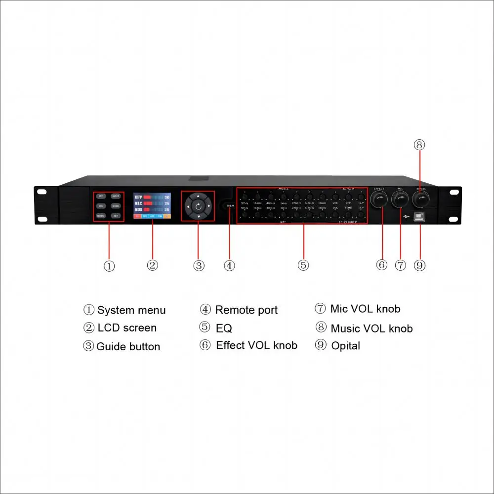 Berase hot sales Digital system processor remote control karaoke audio sound effect dsp 2 in 6 out audio processor