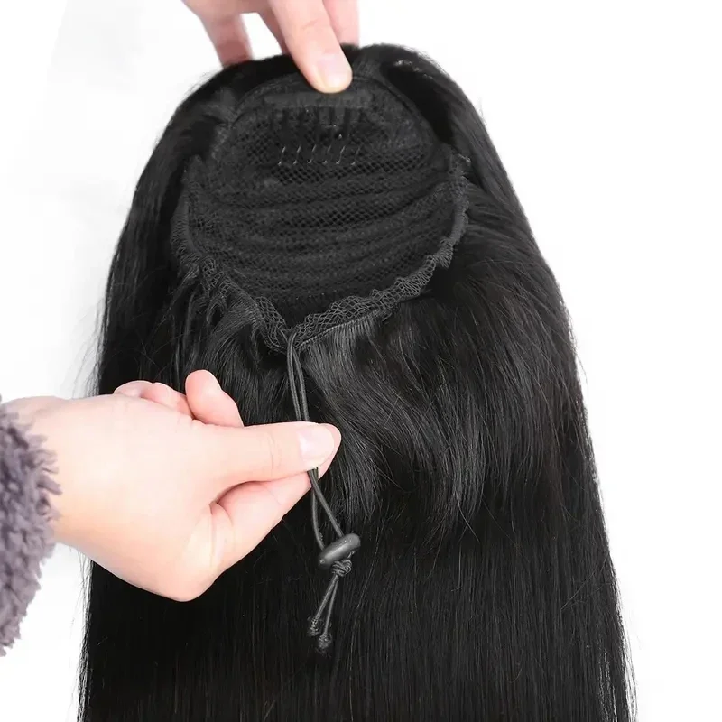 Straight Drawstring Ponytail Human Hair Real Natural Color Brazilian Hair Ponytail Clip In Extensions 10-34inch From Vietnam