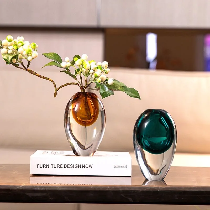 Tabletop Vase Unique Shaped Crystal Glass Vase for Home Office Wedding Decoration Bohemian