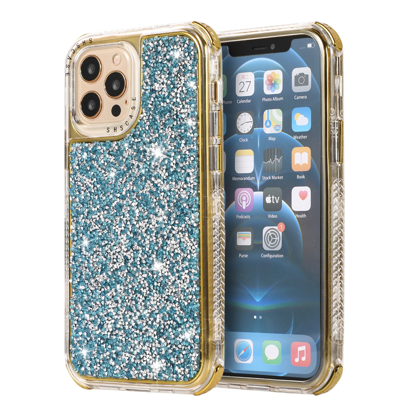 Blinking Glitter Rhinestone Phone Case For iPhone 14 13 11 12 Pro Max X XR XS Max 7 8 Plus 2 in 1 Shockproof Bumper Back Cover
