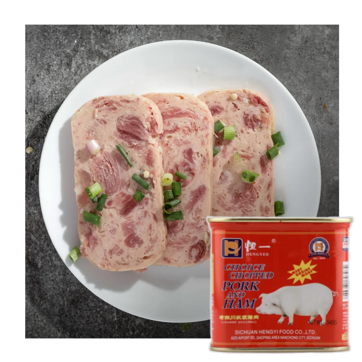 Банки хорошего качества от производителя, еды 340 г, 90% содержание мяса, консервированные банки для ветчины и свинины, консервированное мясо