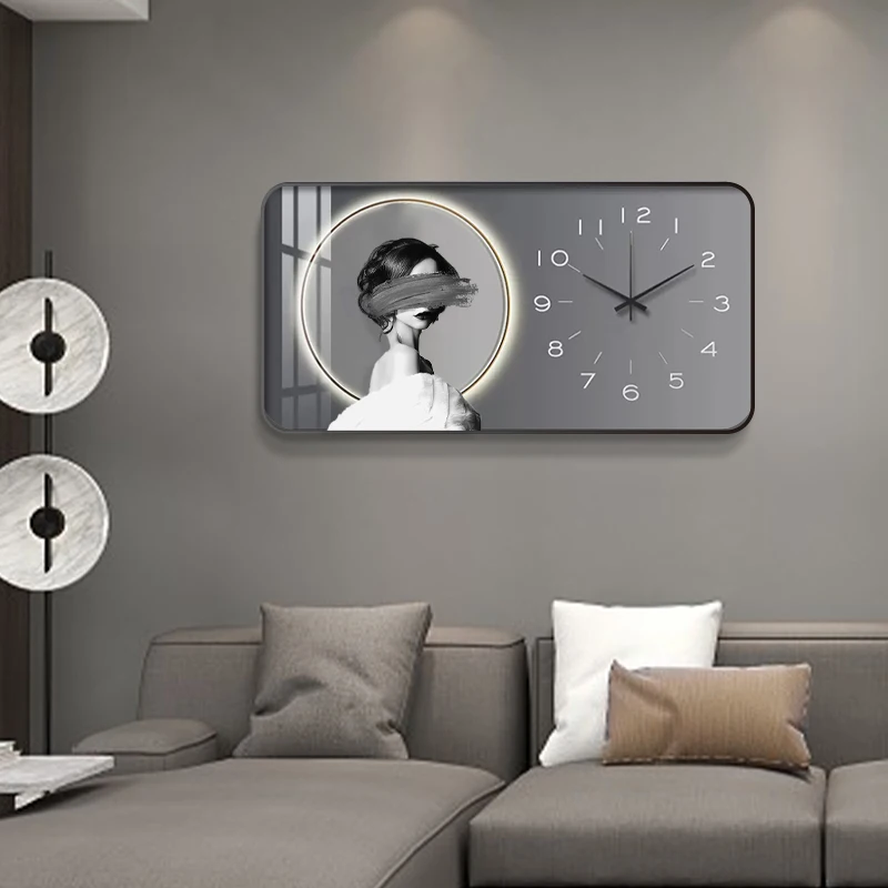 Nordic Large Modern Girl Wall Clock Living Room Home Decoration Simple Fashion Art Porcelain Painting Mural Clock Gift