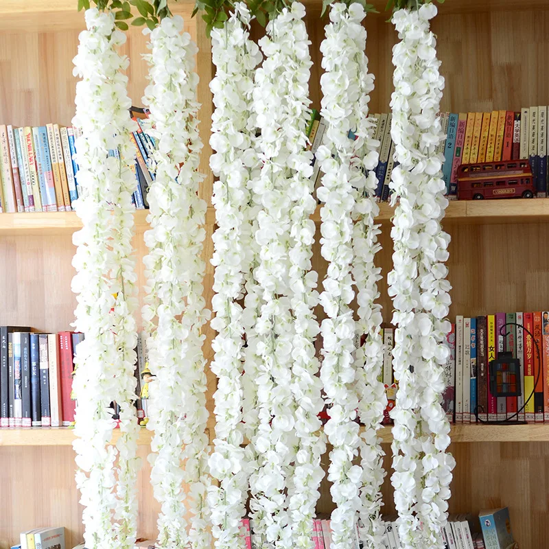 2022 Artificial Wisteria Blossom Vine Silk Flowers For Party Wedding Ceiling Decor Garland Arch Ivy Diy Party Decor