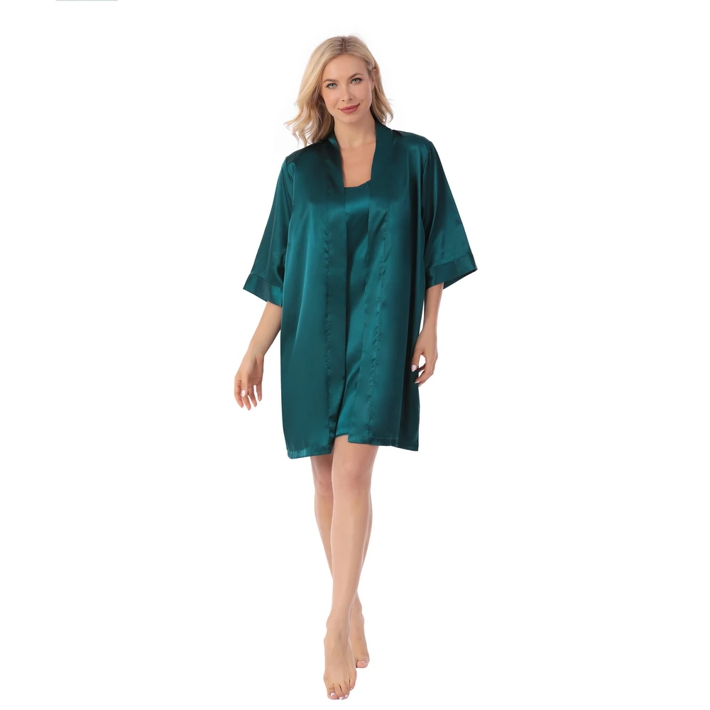 Factory Wholesale Luxury Silk Chemise Set Silk Robes Satin Nightdress Sexy Lingerie Nightgown Robe Sets