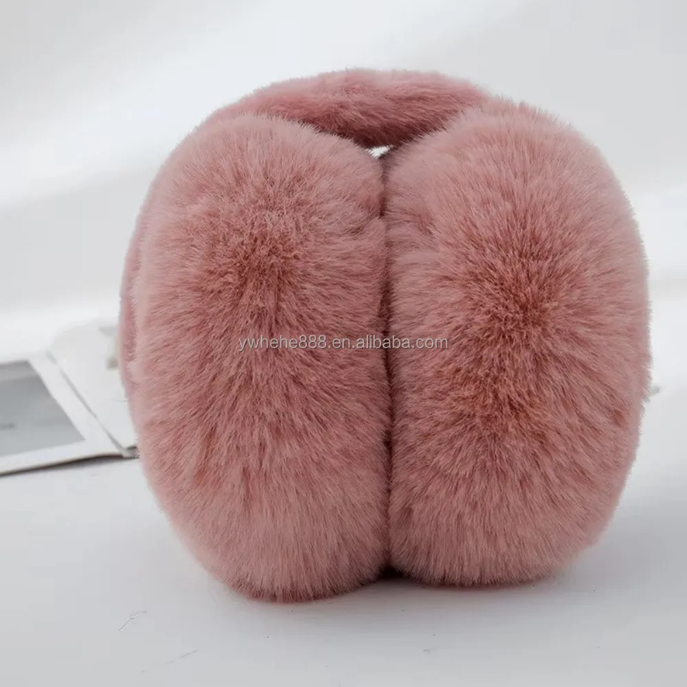 Factory Custom Women Winter Adjust Faux Rabbit Fur Earmuffs Elegant Ladies Warmers Wool Comfort Plush Ear Muff