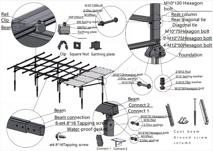 Hot Dip Galvanized Solar Ground Mount System Easy Install  Structure Aluminum Alloy Mounting Rack