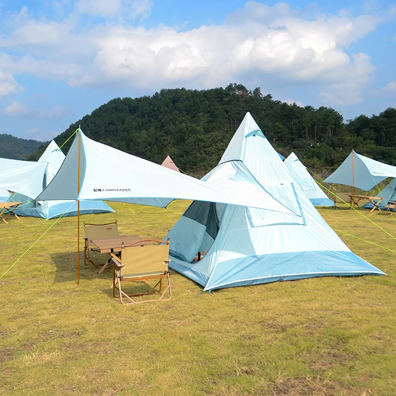 Custom Outdoor Large Camping Indian Tipi Tent 3-4 People Family Pyramid Tent with Shade
