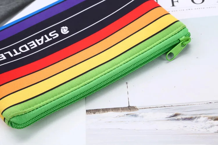 Printed rainbow creative school neoprene zipper pencil pouch case