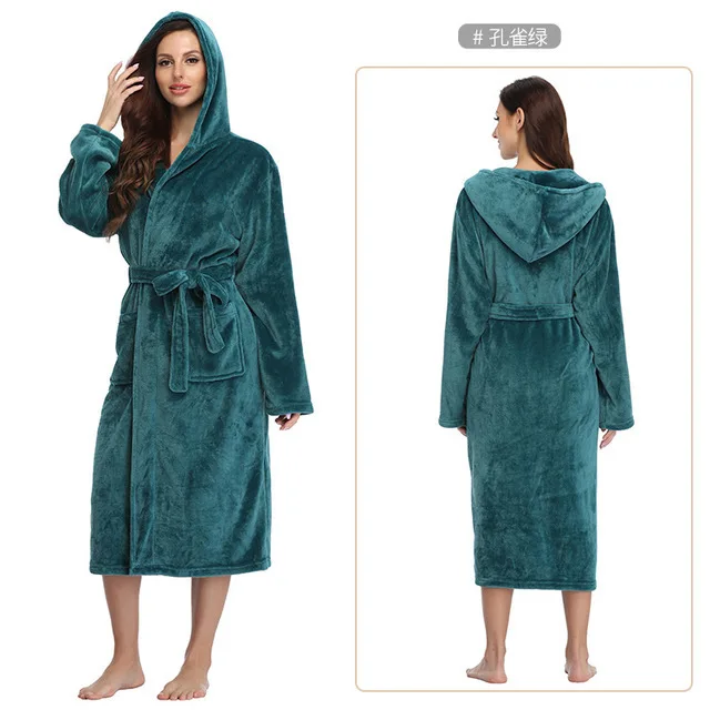 Custom Classic Design Flannel Robe Women Bathrobe Hooded Pajamas Fleece Robe with Hood