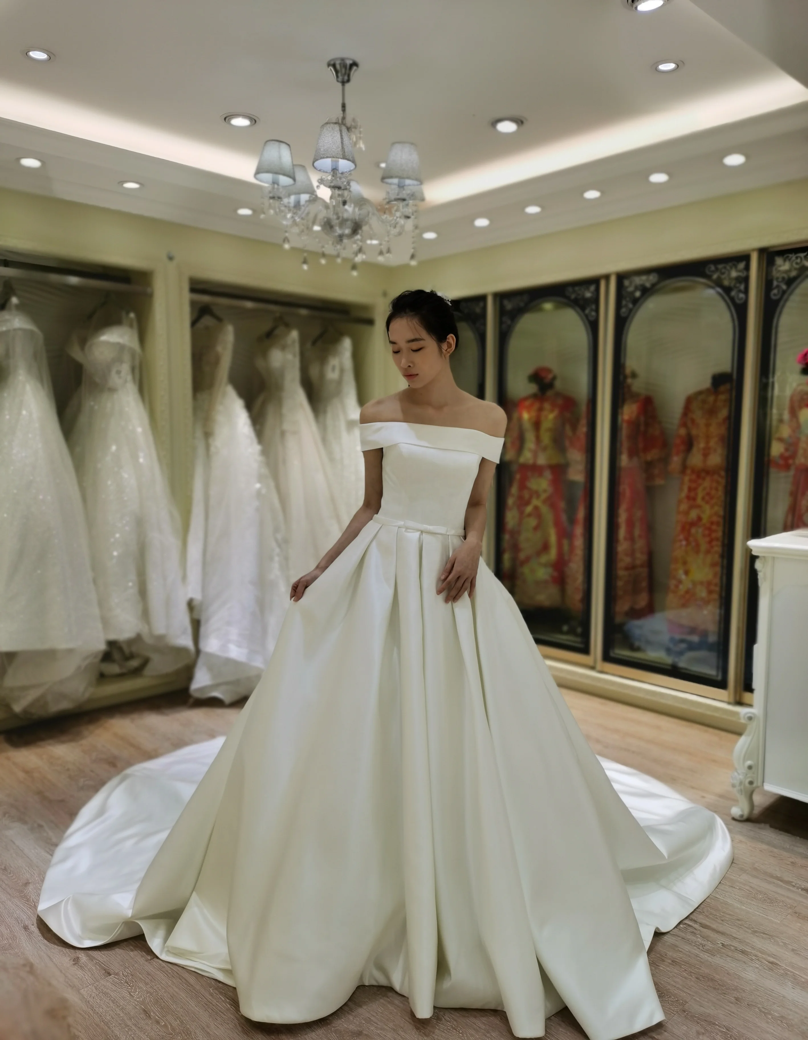 2021 off shoulder simple ball gown satin wedding dress turkey istanbul