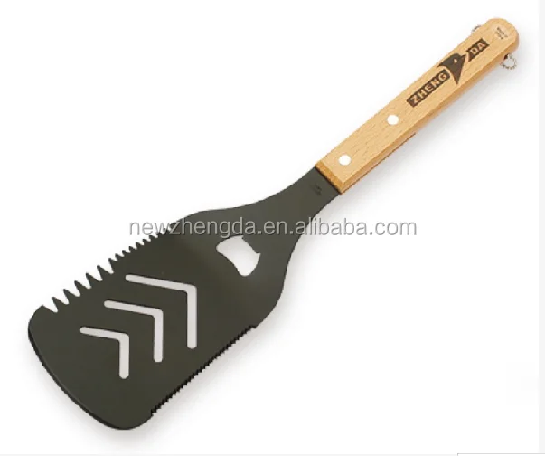 
BBQ Grill Spatula Stainless Steel Shovel with Wooden Handle Griddle Scraper 