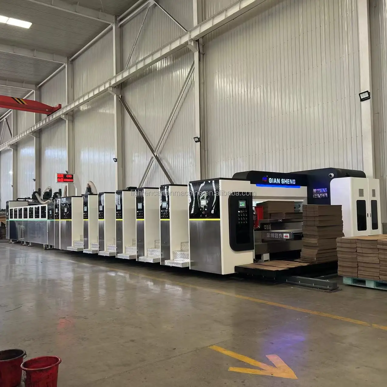 Full Automatic Flexo Printing Die Cutting Folder Gluing & Strapping Machine / Carton Printer Die-cuter Gluer Linkage Line