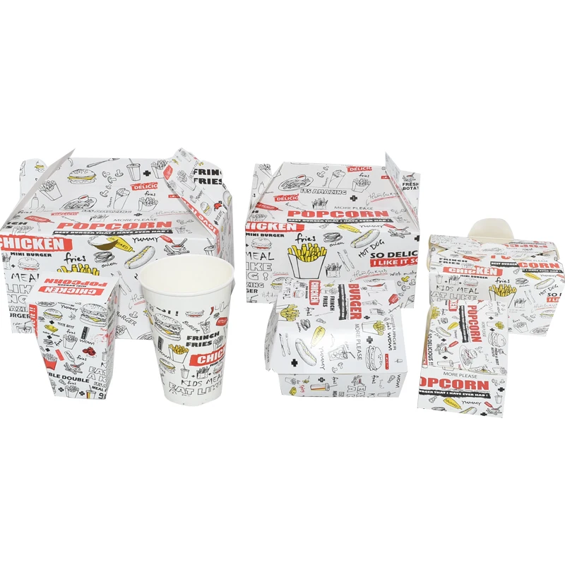 Custom Disposable Takeway  Grade Foldable For Delivery Catering Fries Hot Dog Hamburger Popcorn Chicken Paper Packiging Boxes