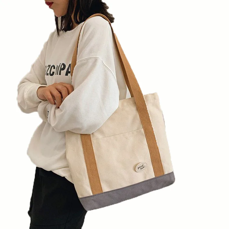 hot sale eco travel women ladies shoulder gift zipper cotton canvas Tote bag in stock