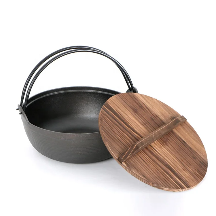 Outdoor Camping Hot Sale Cast Iron Hot Pot For Campfire Or Fireplace With Wooden Lid