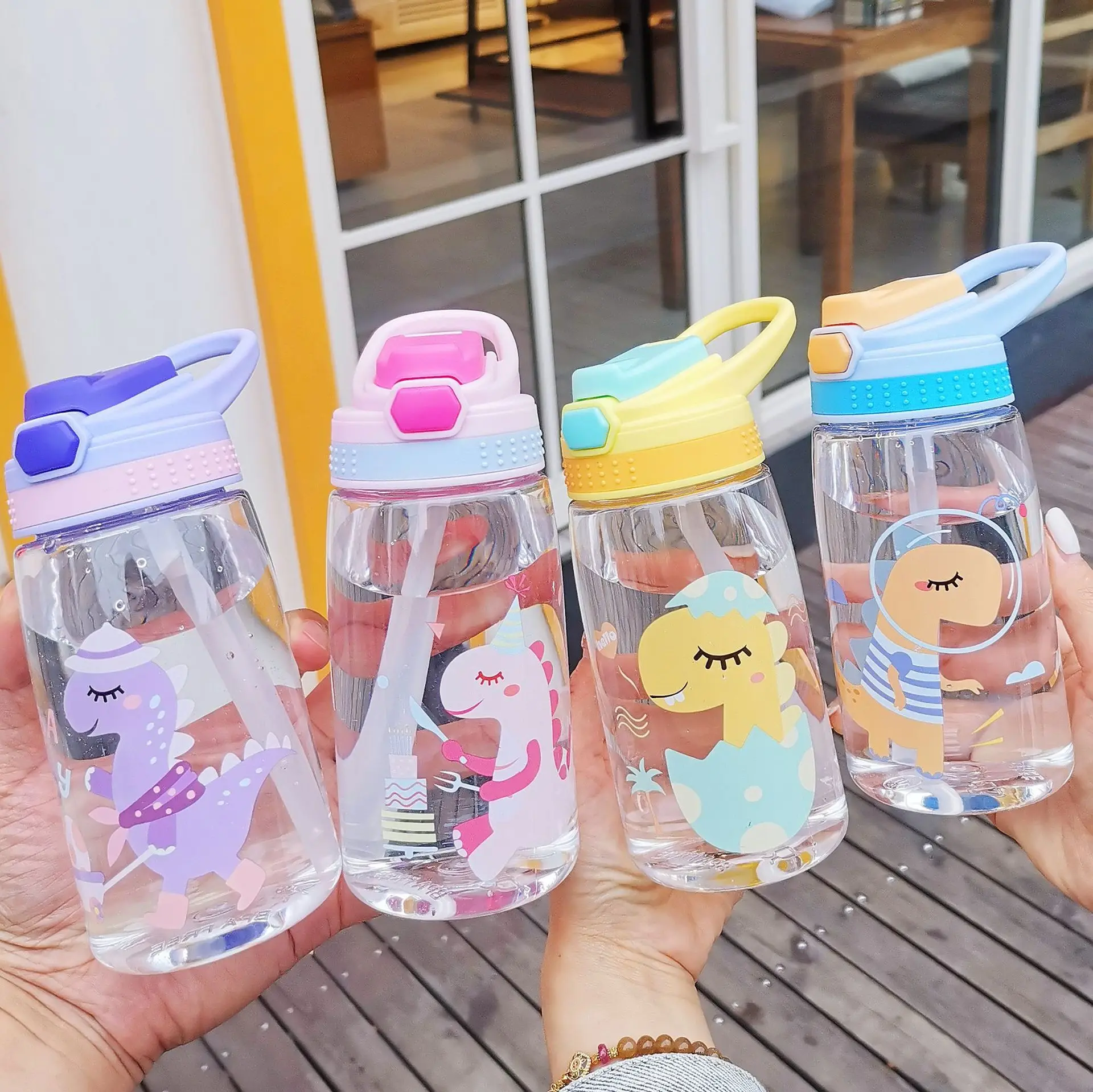 2023 promotional gift kawaii plastic kids water bottle with straw cute printing children drink water bottle