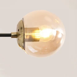 Modern Nordic Bedroom Living Room Dining Room Lamps Indoor Light E27 Black Gold Glass Ball Brass LED Chandelier Ceiling Light
