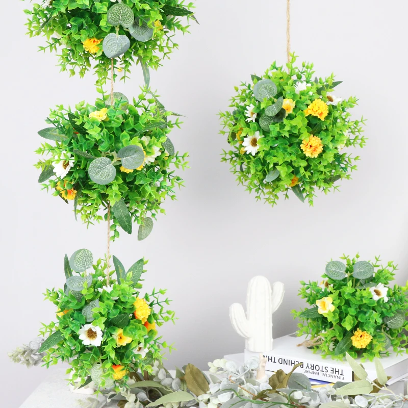 2022  Amazon Hot Sale Artificial Green Grass Ball Plant Pendant Wall Hanging Home Garden Decoration