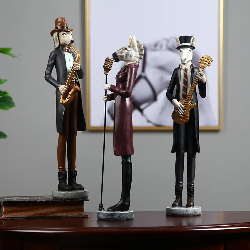 Creative American Animal Band Resin Ornaments Wine Cabinet Decorations for Living Room Wedding Gift Home Decorations Desktop