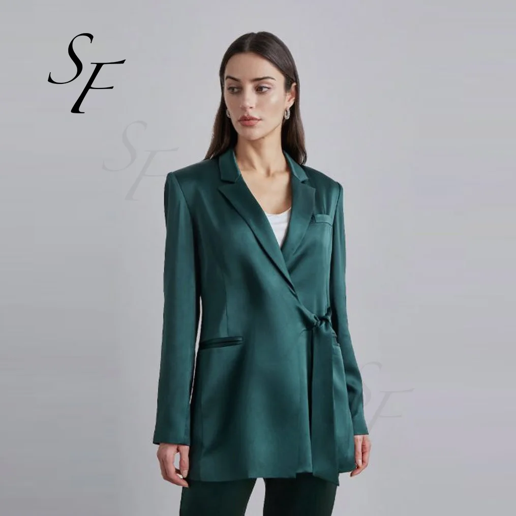 Custom spring autumn new products classic fashion high quality casual belted oversized plus size women tie-waist blazers