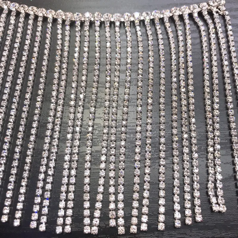 Chain Rhinestones Trim Colored Ab Glass Bling Tassel Fringe Crystal Luxury Wholesale 14cm Jewelry Making, Clothing Decoration
