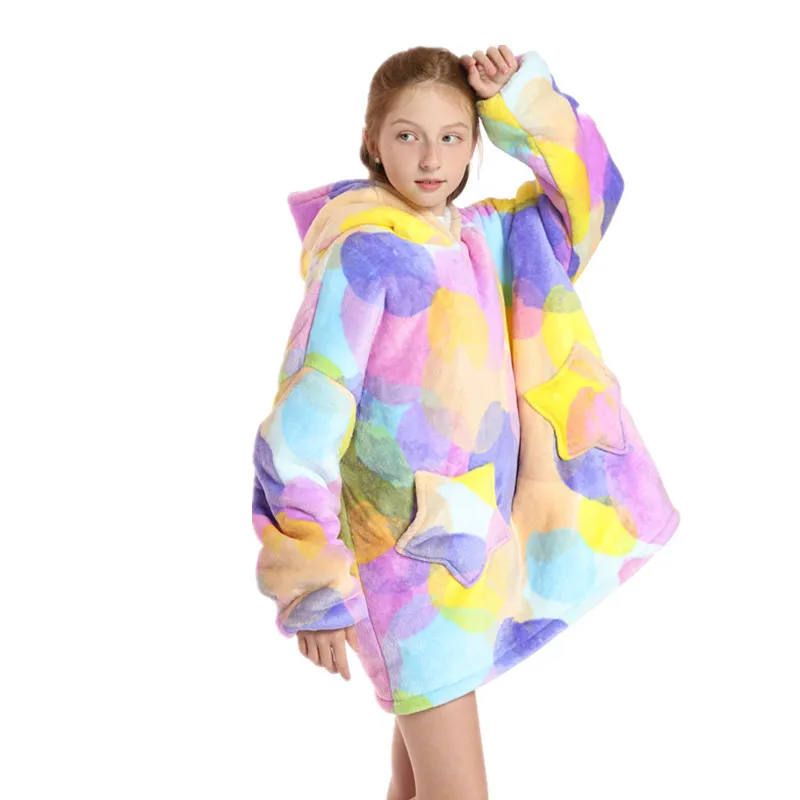 Custom Super Soft Warm Comfy Plush Winter Blanket Hoodie Fleece Sherpa Hooded Adult and Kids Wearable Blankets