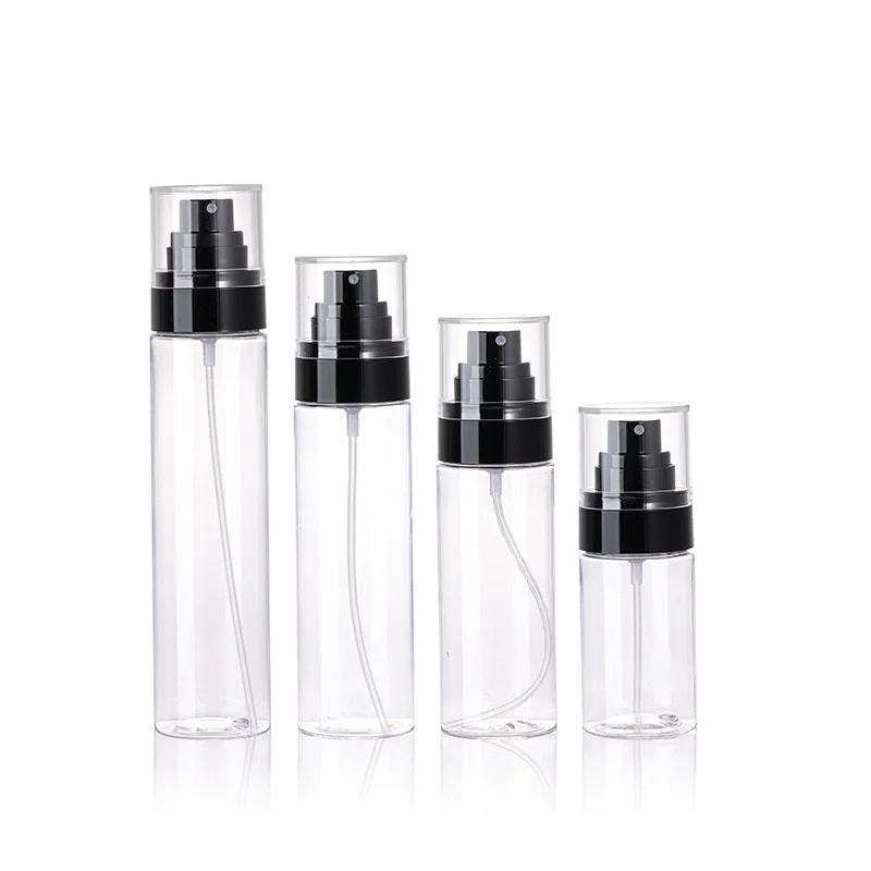 60ml 80ml 100ml 120ml clear cosmetic pet plastic spray bottle Empty mist spray pump bottles  with rose gold silver black pump