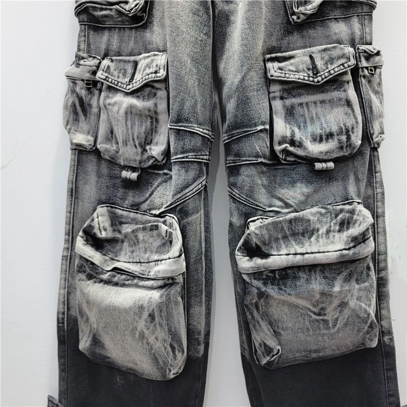 Bomblook C1016PT01 Winter Tie Dye Denim Wide Leg Jeans Cargo Jeans Women High Quality Denim Pants With Pockets Women