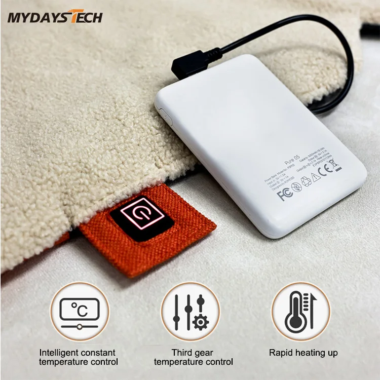 Mydays Tech Outdoor Portable 3 Levels Temperature Setting Heated Sherpa Chair Pad Heated Seat Cushion for Office Outdoor