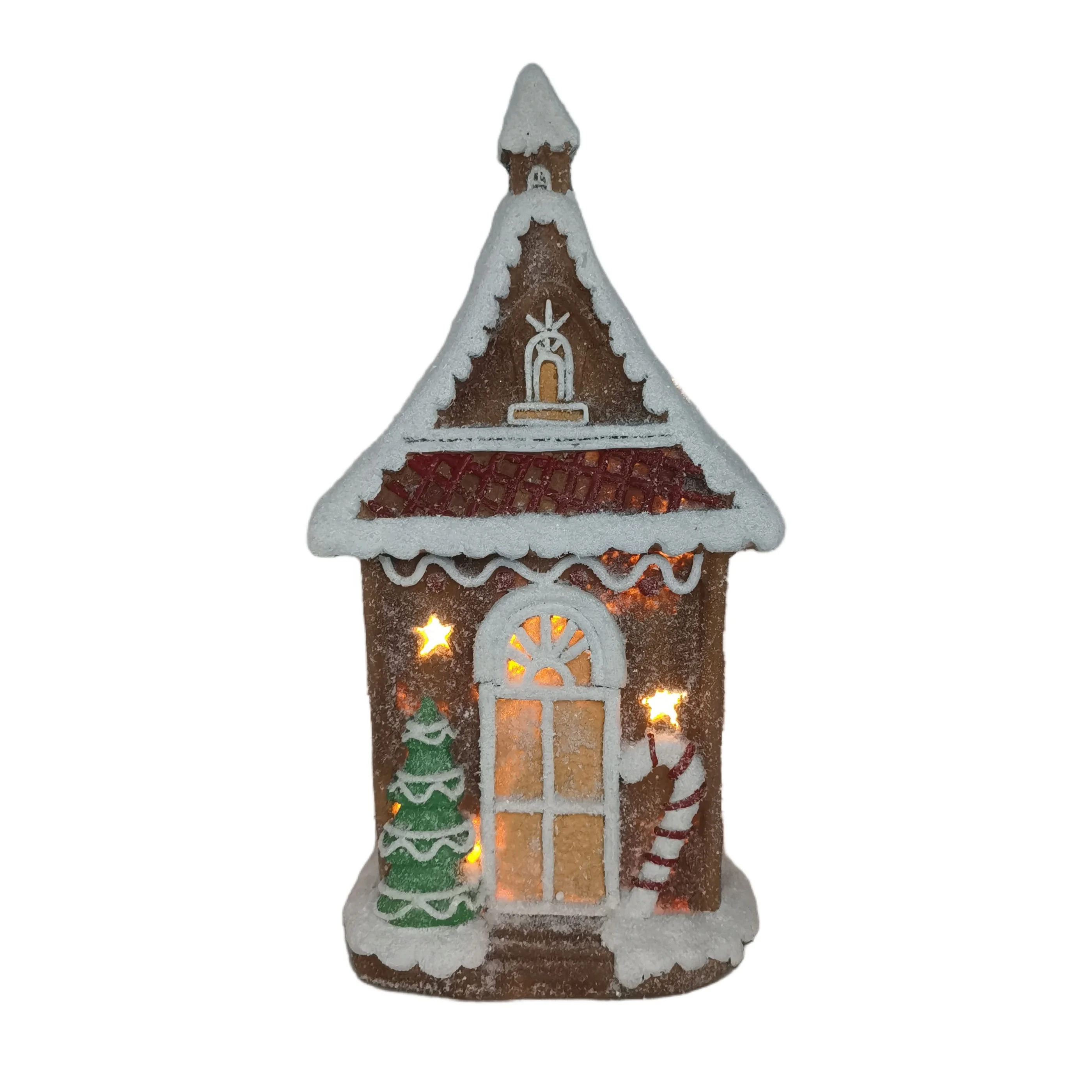 MGO Polystone Polyresin Resin Gingerbread Christmas Xmas House Deco with LED 3*AAA Battery Needed