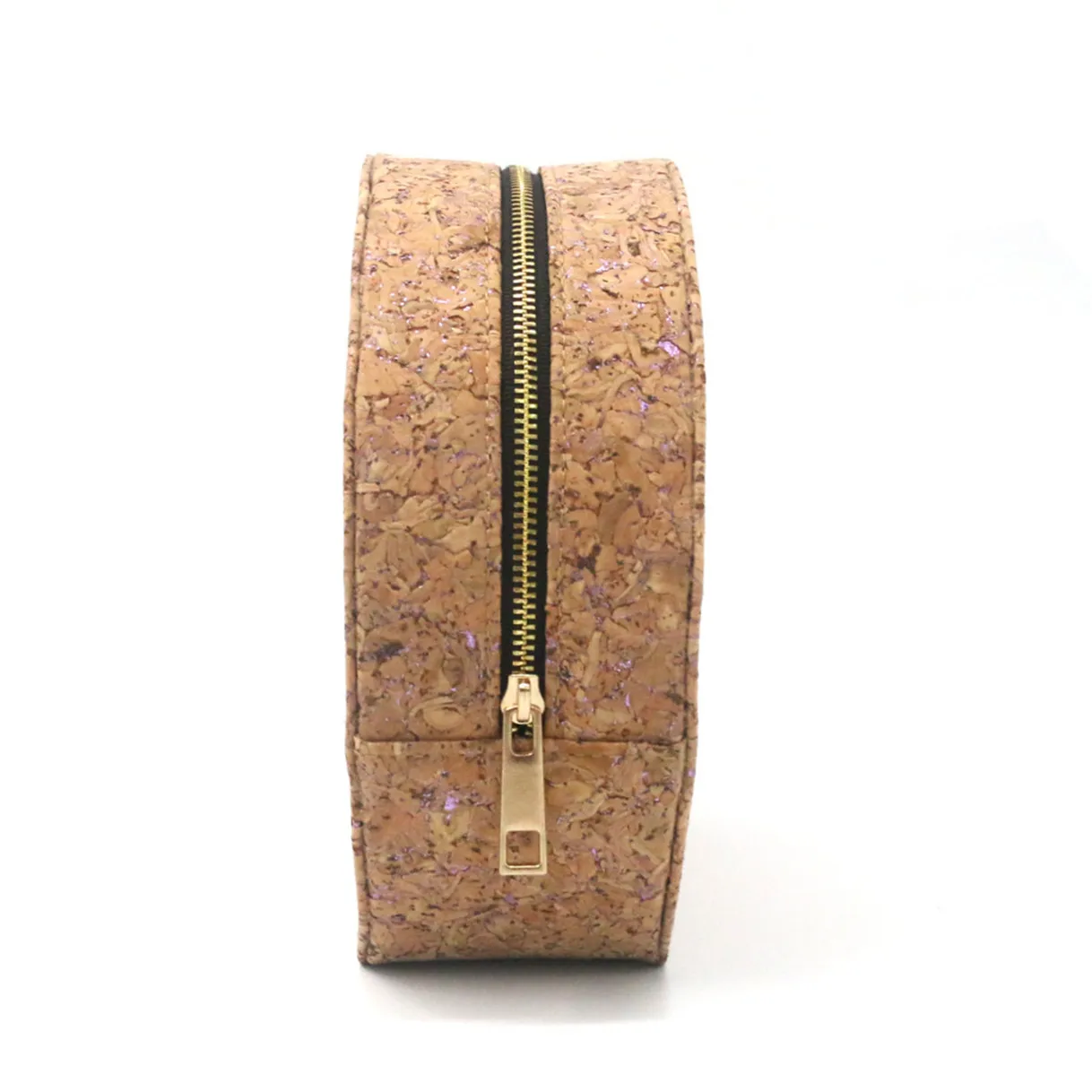 2022 New Product Eco-friendly Cork Toiletry Bag Prevailing Round Shape Waterproof Recyclable Cork Makeup Zipper Bag