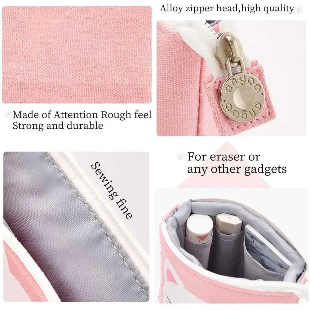Korean Large Capacity Cute Stand Up Canvas Pencil Pouch holder,Custom Pop Up Telescopic  Pencil Case Bag Stationary For Girls