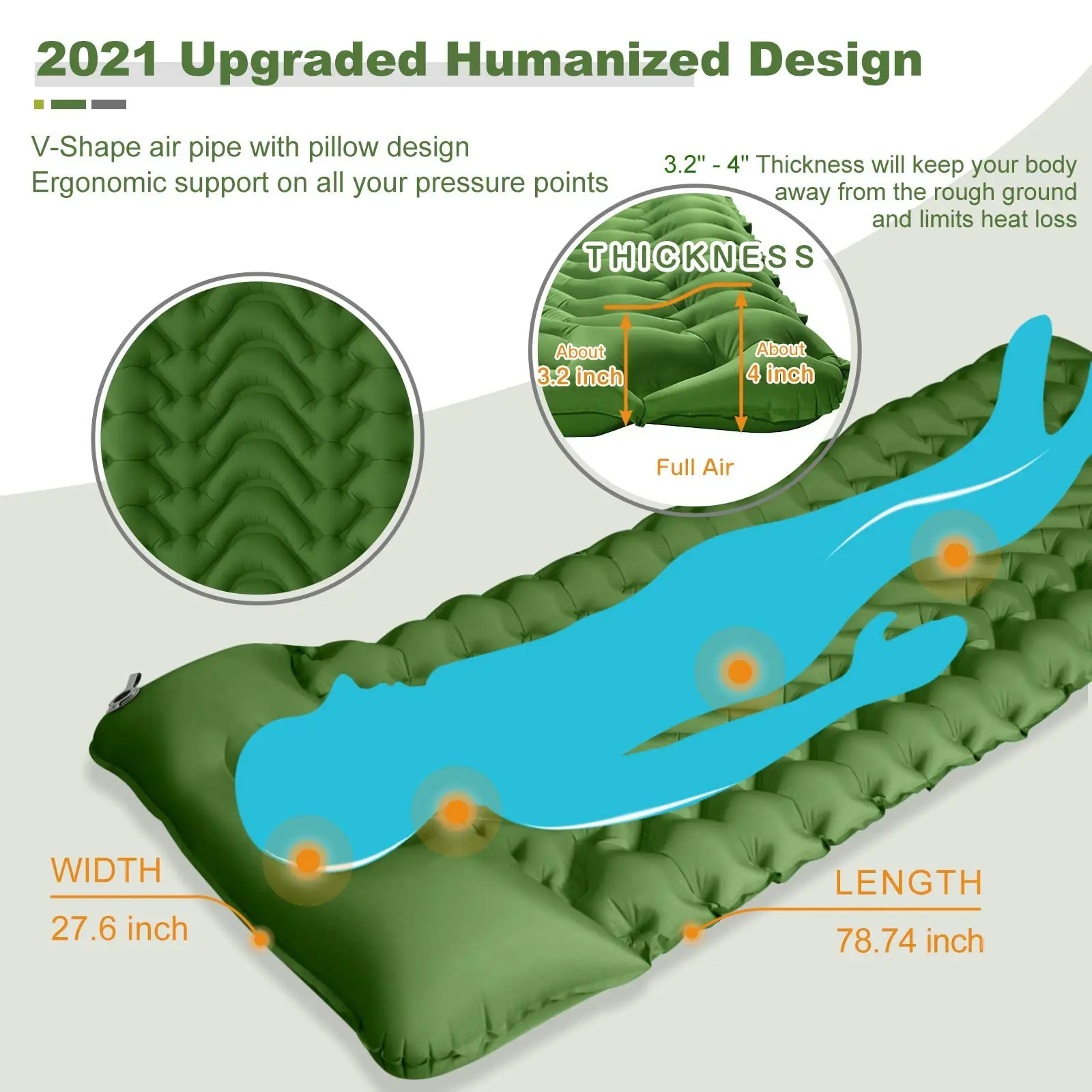 Lightweight Compact Air Mattress Best Sleeping Mat Ultralight Inflatable Camping Sleeping Pad Mat with Built-in Foot Pump