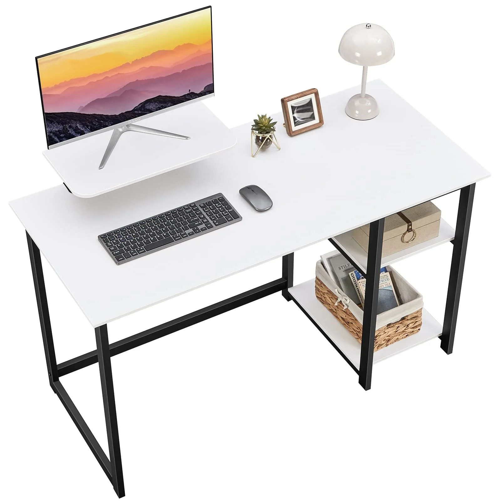 computer desk with monitor stand 47 inch home office desk with reversible storage shelves for home office