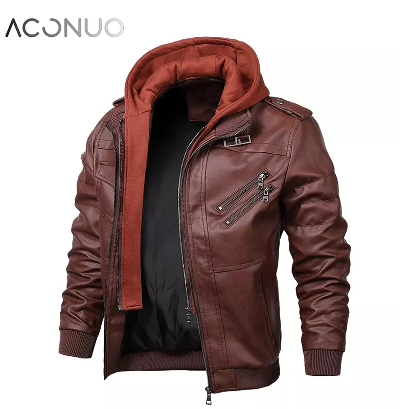 Новый сезон дизайнерская Новая Европейская и американская модная кожаная куртка с капюшоном для мужчин