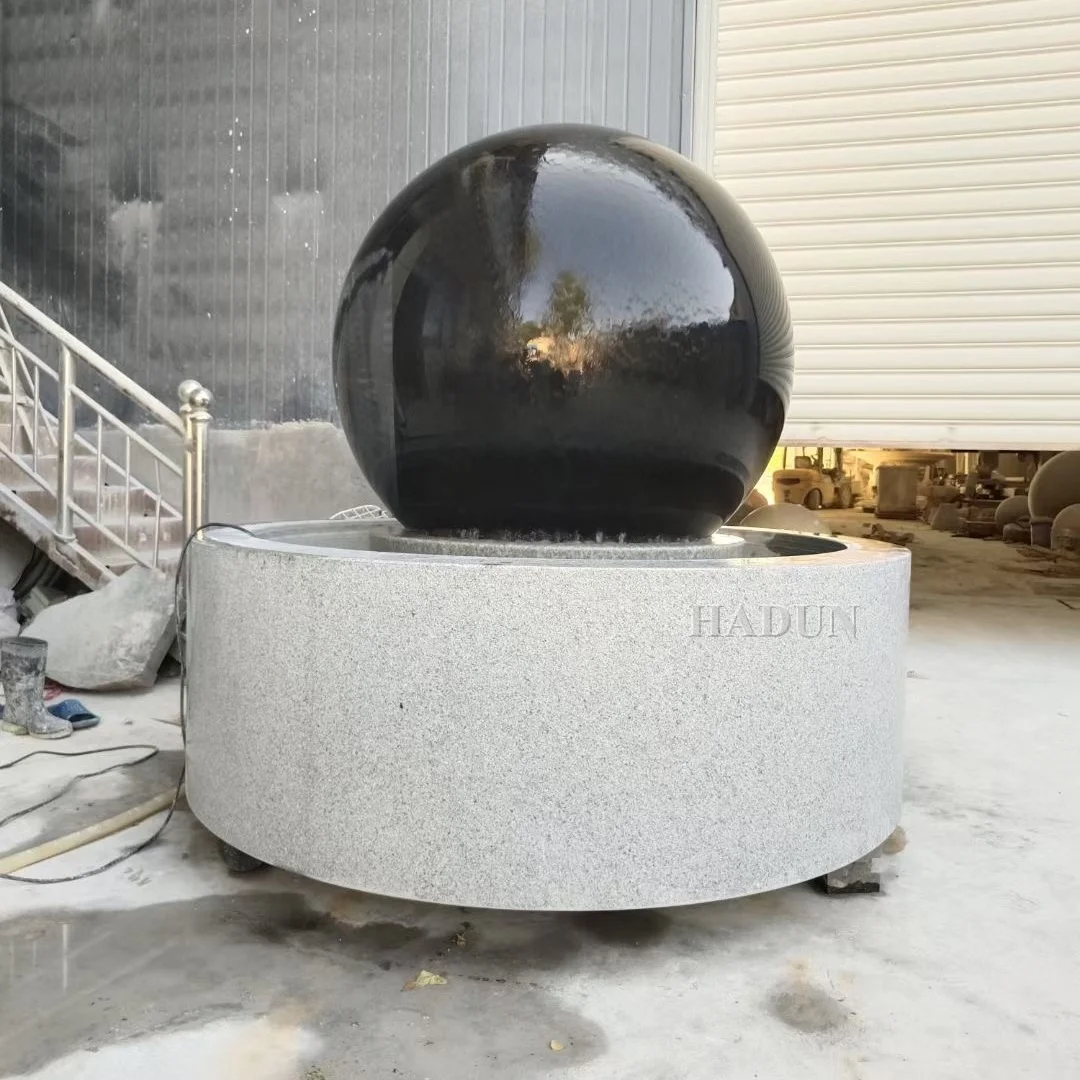 Hand Carved Outdoor Garden Big Natural Stone Custom Marble Rotating Granite Ball With Map Water Fountain For Sale