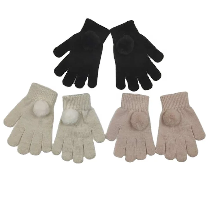 Lurex Magic gloves POMPOM acrylic knitted winter warm mittens fashion kids gloves child gloves