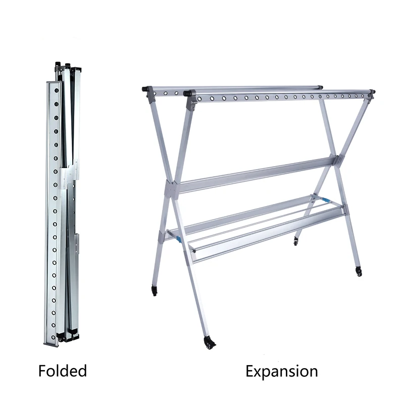 
Customized X-type aluminum floor type clothes hanger Large retractable folding indoor outdoor clothes drying rack 