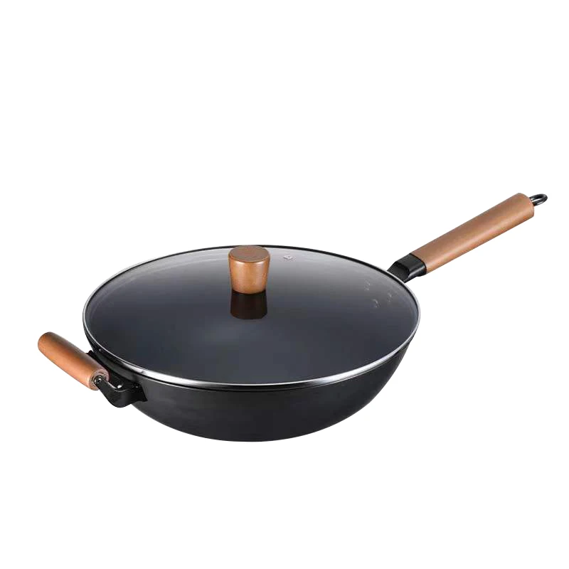 Кухонная Антипригарная посуда для приготовления пищи большая легкая сковорода жарки предварительно приправленная китайская ВОК из углеродистой стали