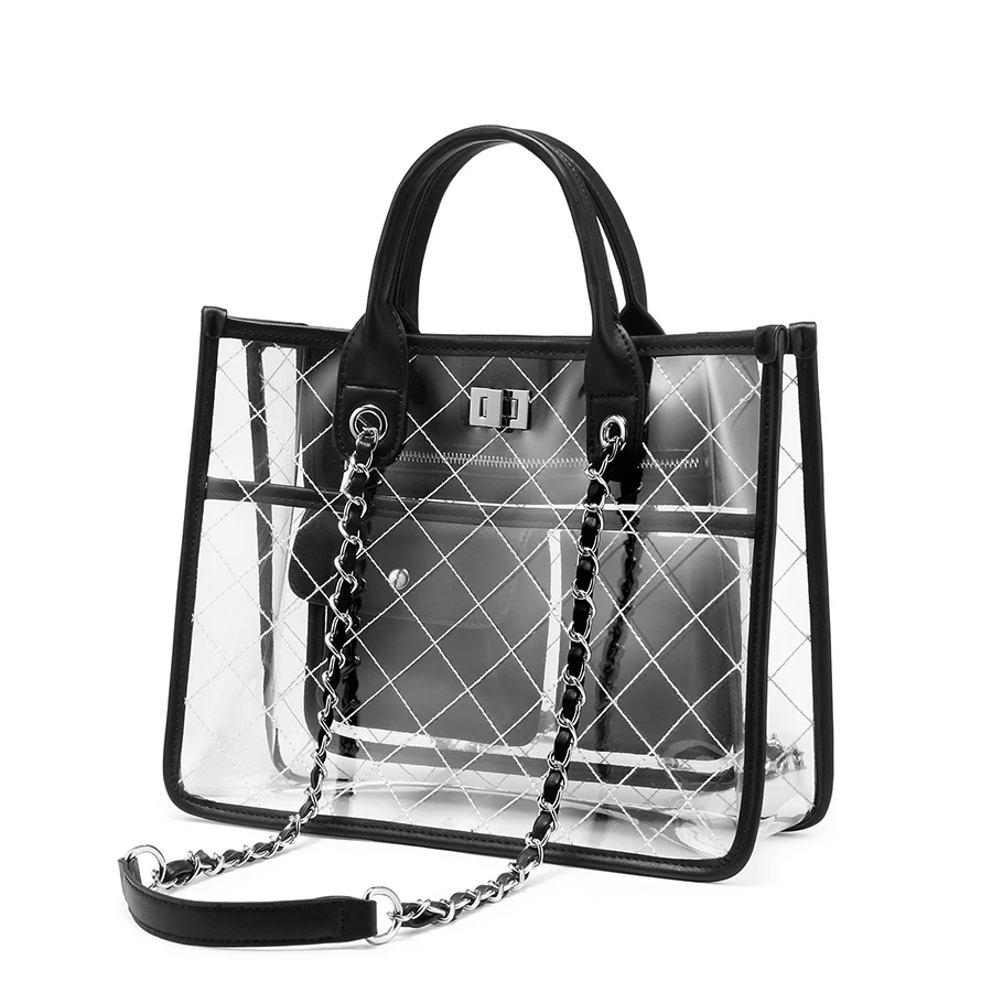 Fashionable Women Clear Handbag PVC Plastic Tote Bags Custom Clear PVC bag